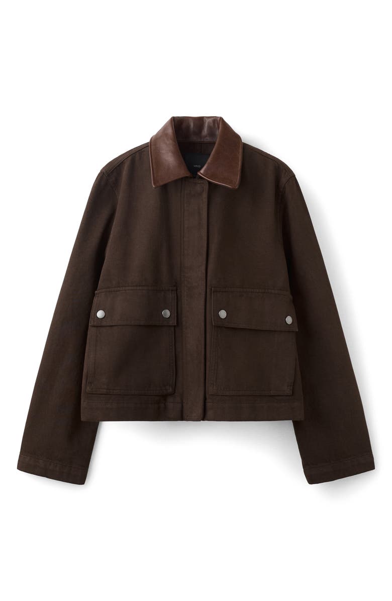 MANGO Denim & Faux Leather Barn Jacket, Alternate, color, Chocolate