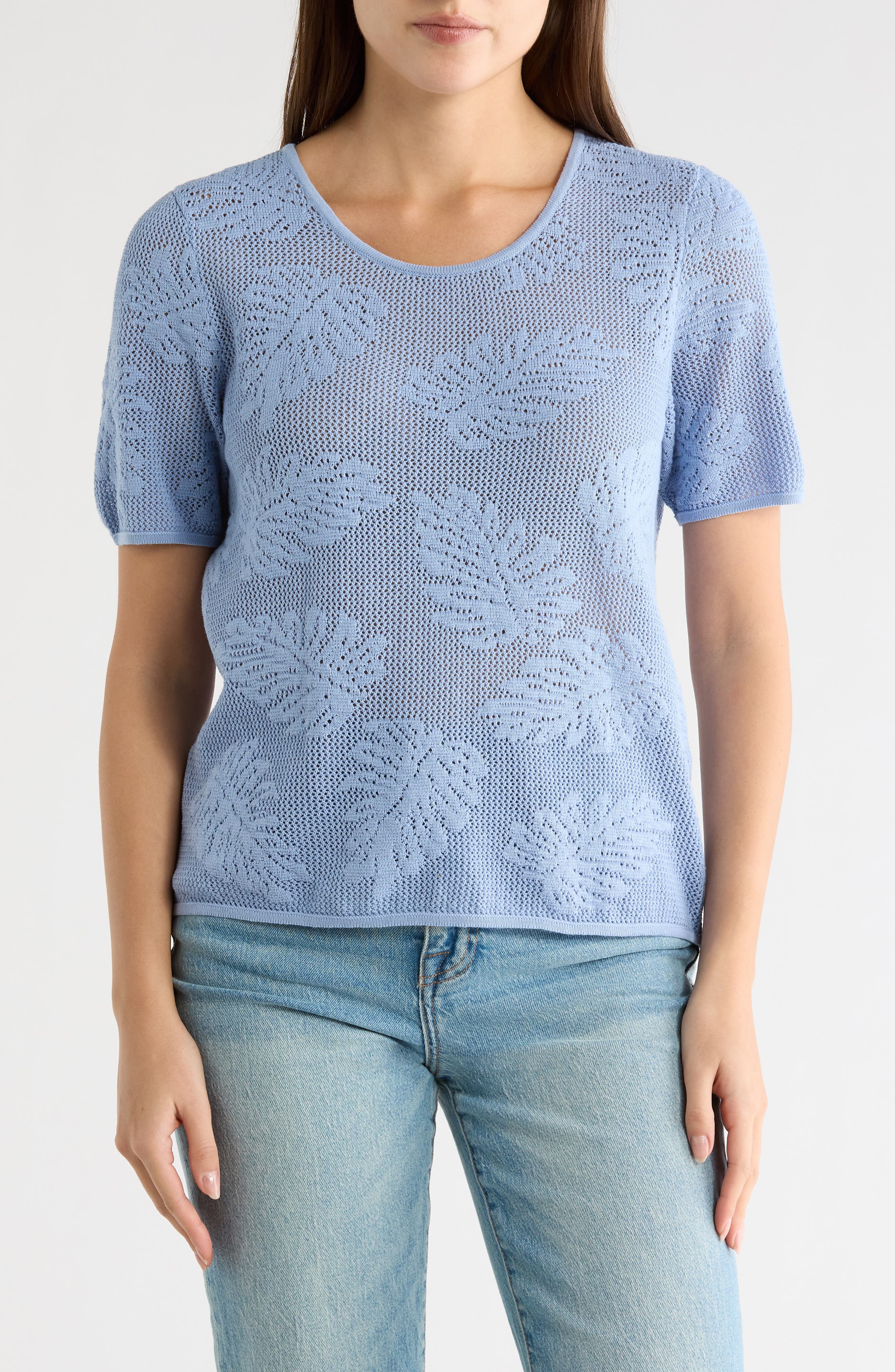 Cotton Jacquard Short Sleeve Sweater - image 3