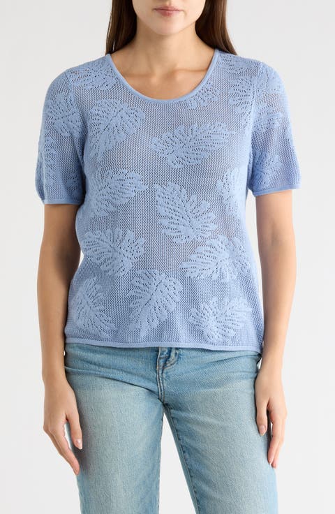 Cotton Jacquard Short Sleeve Sweater