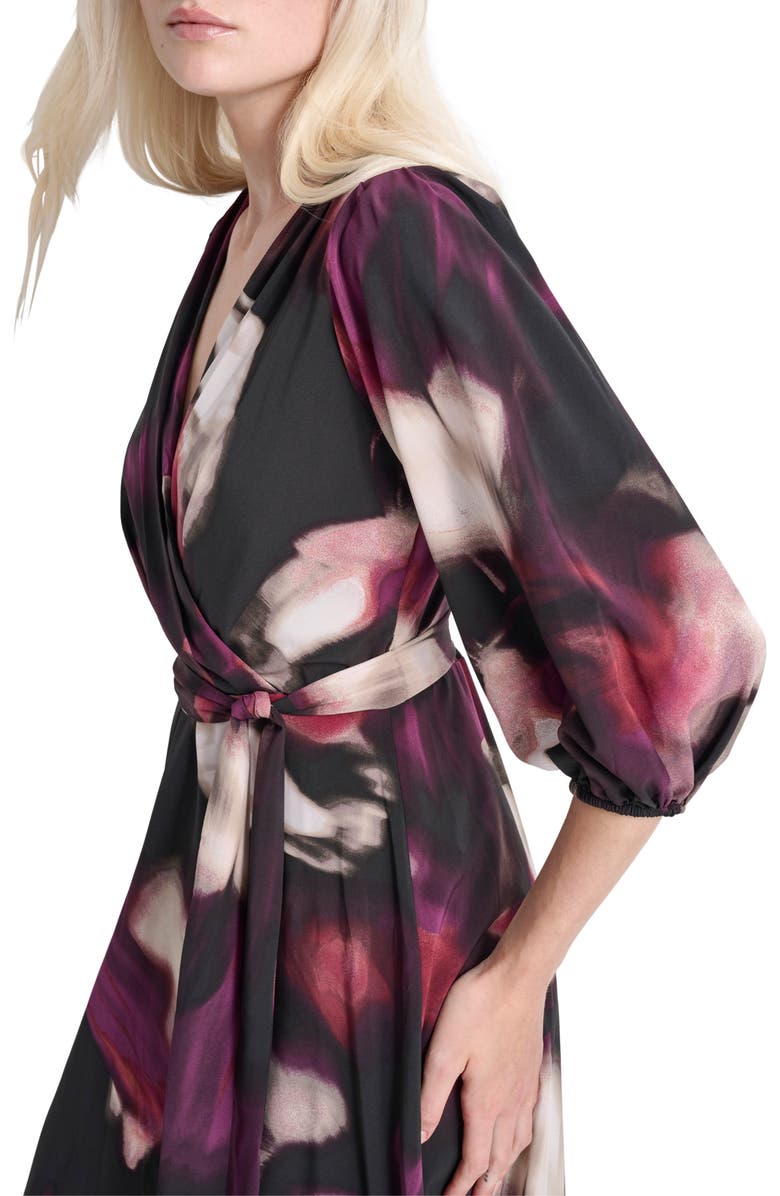 DKNY Surplice Three-Quarter Balloon Sleeve Midi Dress, Alternate, color, Raisin Mul