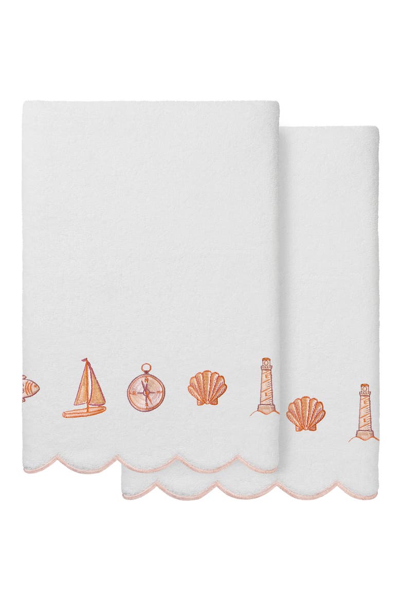2-Piece Sea Joy Embroidered Turkish Cotton Bath Towel Set, Main, color, WHITE/ PINK