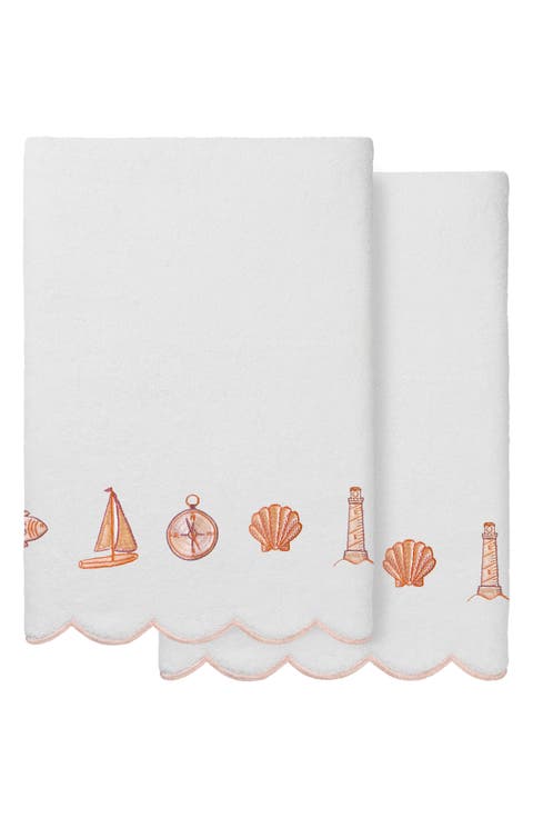 2-Piece Sea Joy Embroidered Turkish Cotton Bath Towel Set