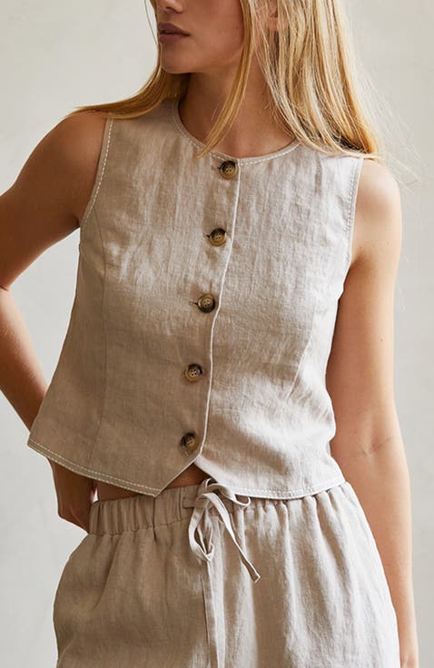 Contrast Stitch Linen Vest