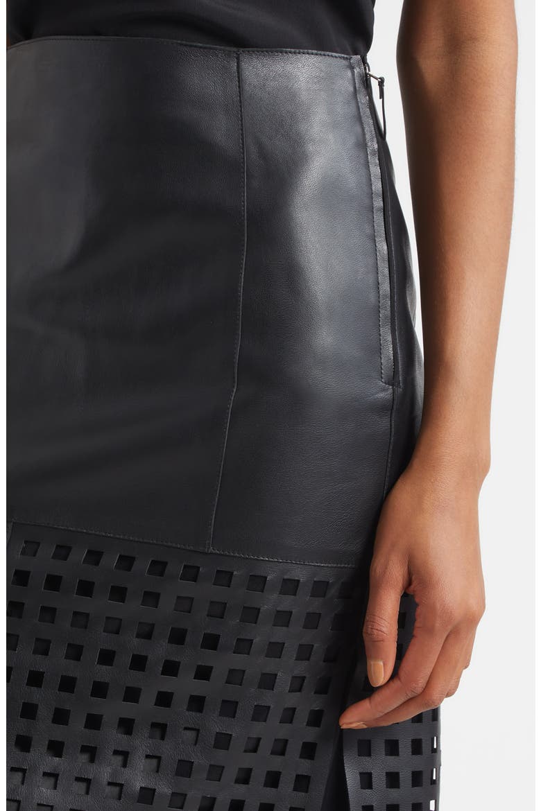 Laser Cut Nappa Leather Midi Skirt, Alternate, color, SOLID BLACK