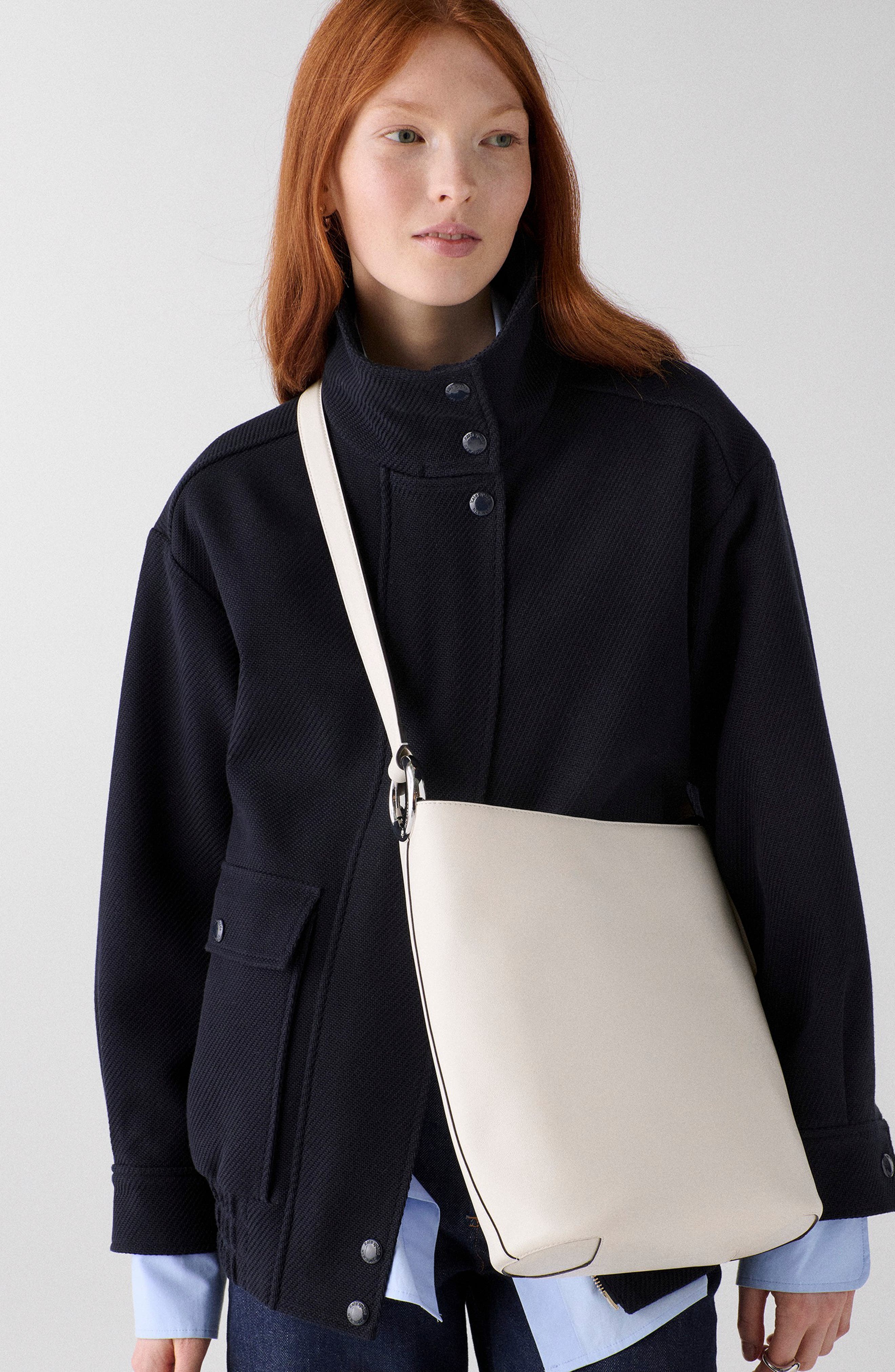 halo fine grain leather bucket bag, Alternate, color, CREAM