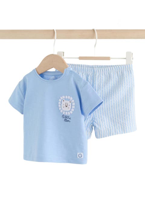 Little Lion Cotton T-Shirt & Seersucker Shorts Set