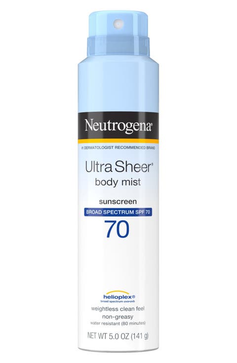 Ultra Sheer Body Mist Sunscreen Spray Broad Spectrum SPF 70, Lightweight, Non-Greasy & Water Resistant, Oil-Free & Non-Comedogenic UVA/UVB Sunscreen Mist - 5 oz.