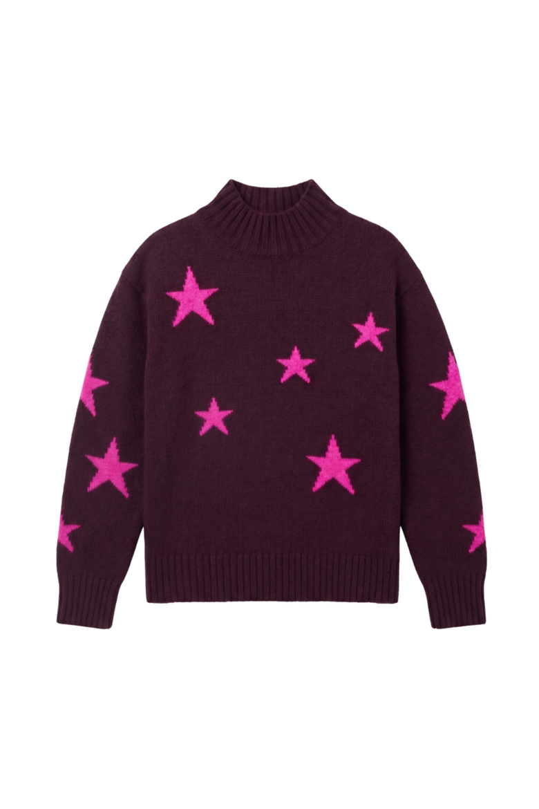 Wool-Cashmere Blend Star Roll Neck Sweater, Alternate, color, Aubergine