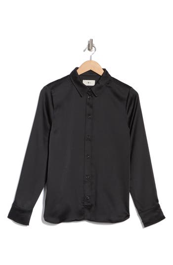 7 For All Mankind Button Front Satin Shirt In Black