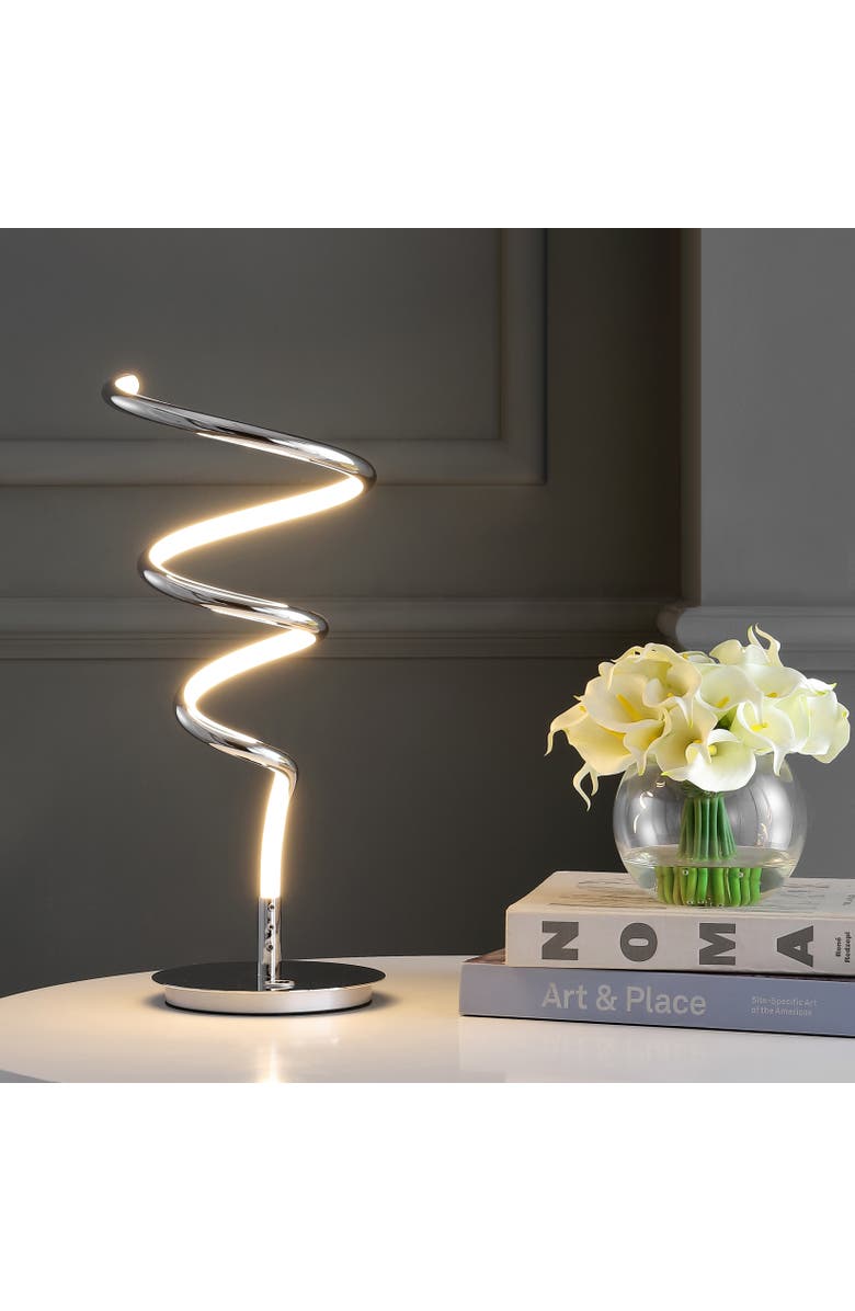 JONATHAN Y Scribble Modern Dimmable Metal Integrated LED Table Lamp, Alternate, color, Chrome