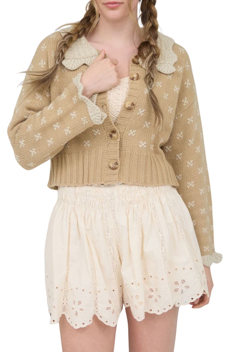 Knit Collar Cardigan, Main, color, KHAKI