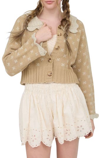 Blu Pepper Knit Collar Cardigan In Brown