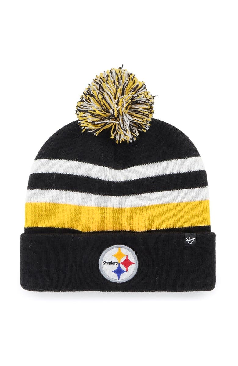 '47 Men's '47 Black Pittsburgh Steelers State Line Cuffed Knit Hat with Pom, Main, color, 