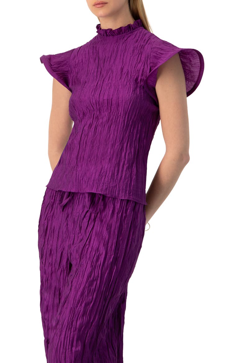 Straight Blouse with Ruffle Short Sleeves, Alternate, color, Purple