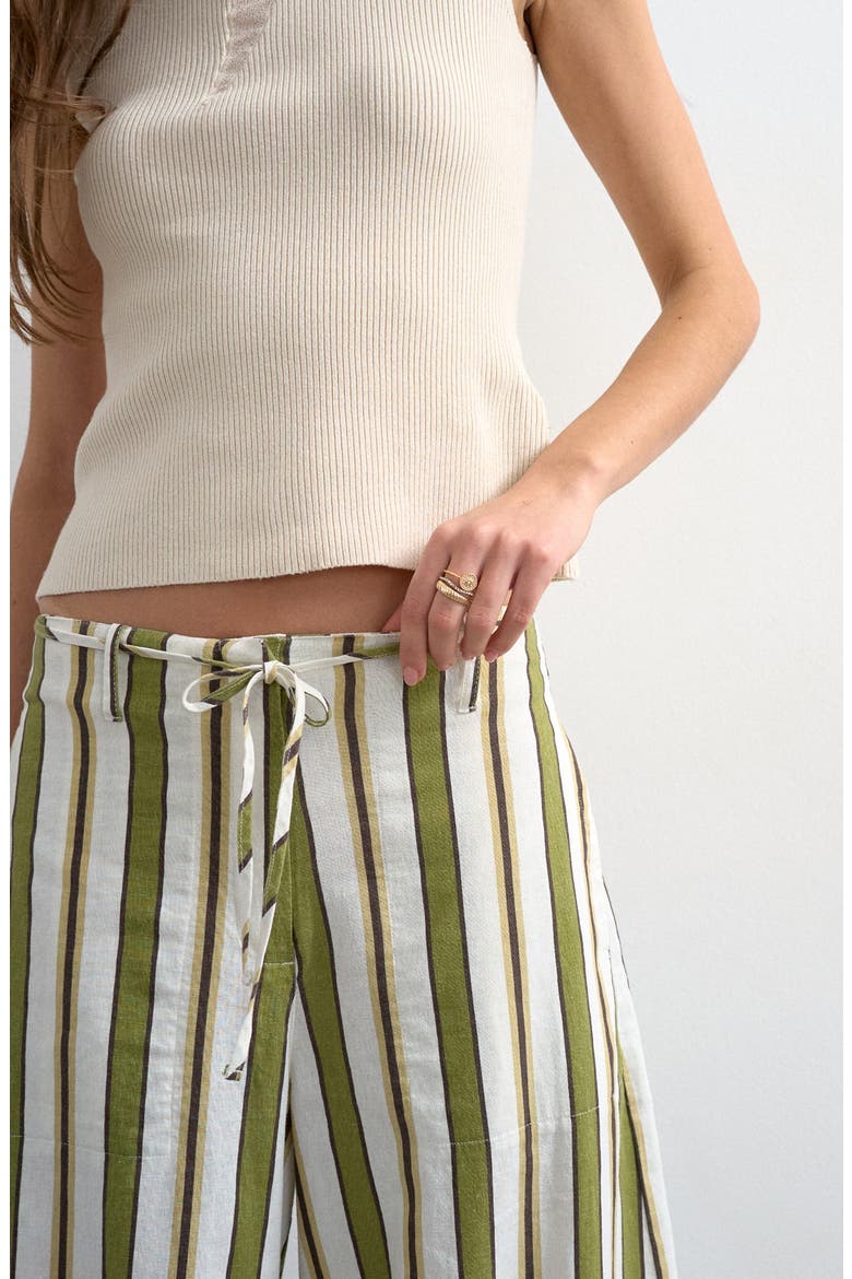 Stripe Wide Leg Linen & Cotton Pants, Alternate, color, MGREEN