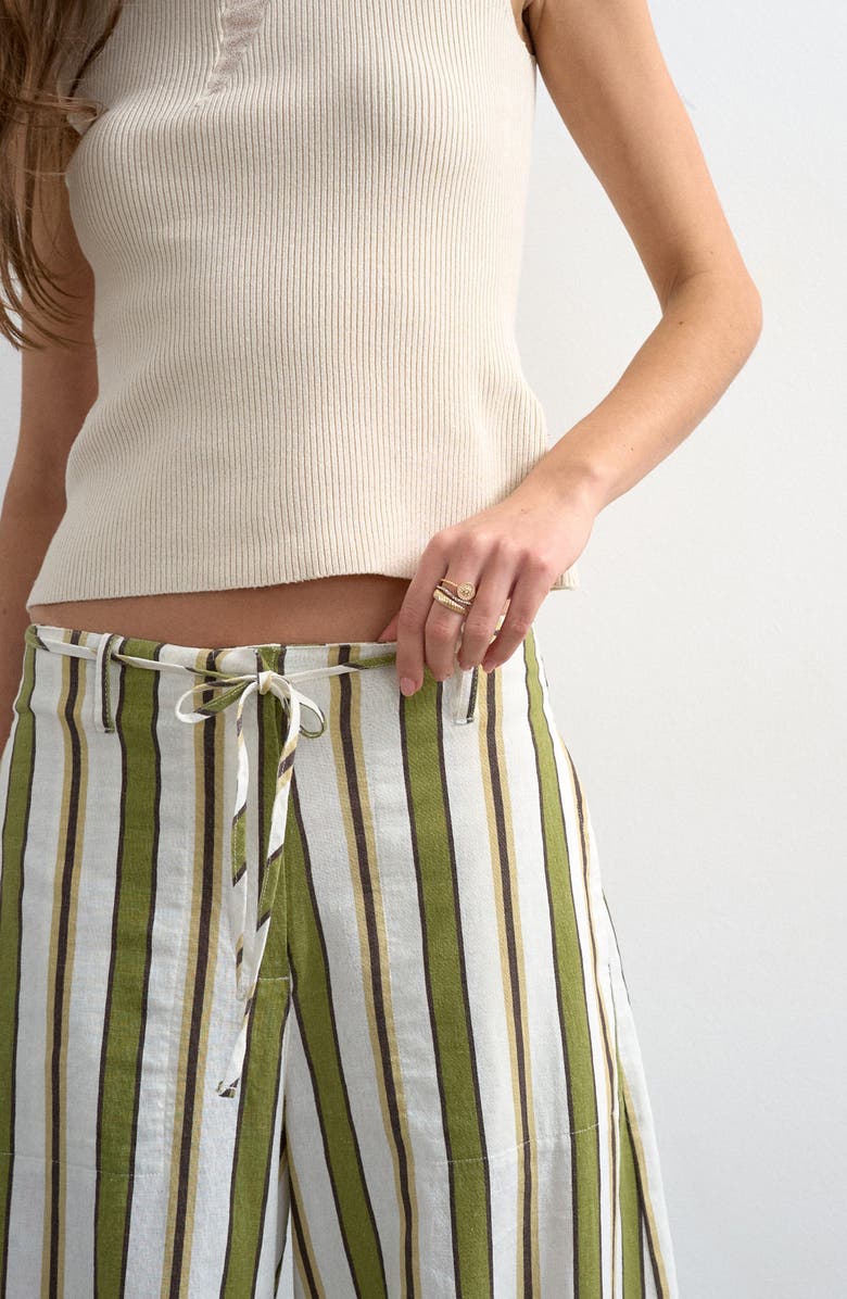 Topshop Stripe Wide Leg Linen & Cotton Pants, Alternate, color,