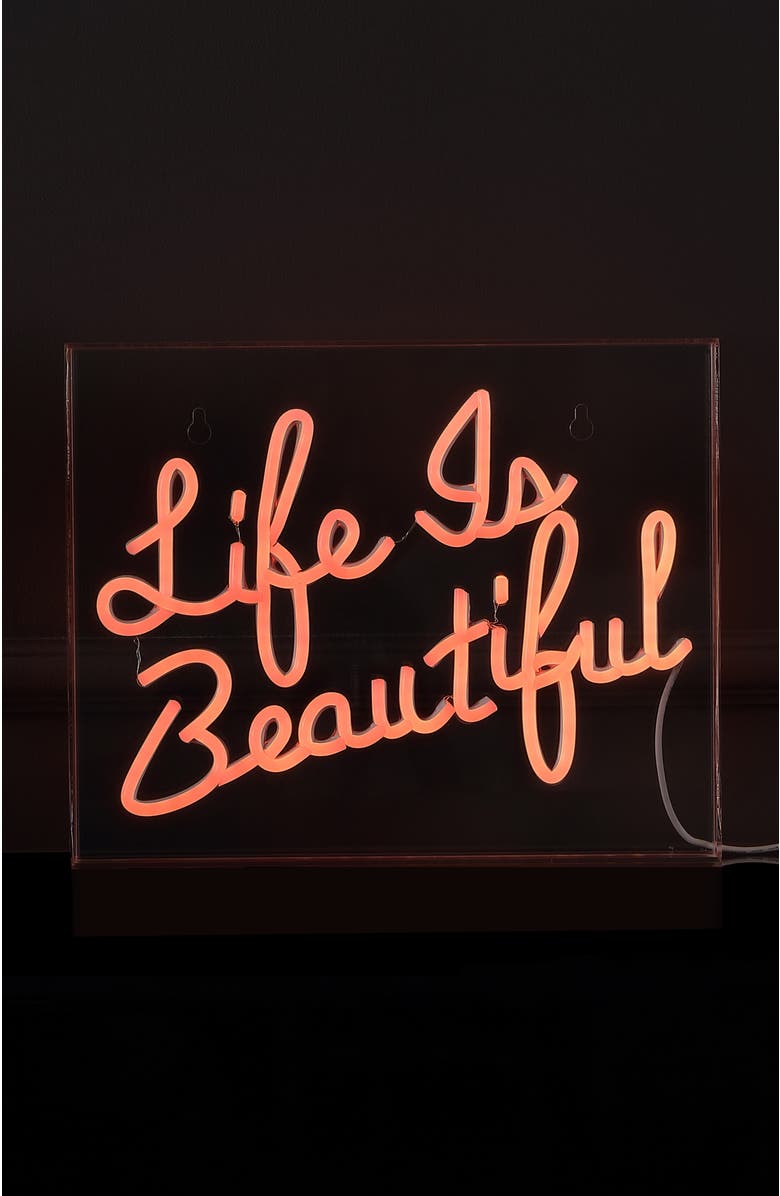 JONATHAN Y Life Contemporary Glam Acrylic Box USB Operated LED Neon Light, Alternate, color, Orange