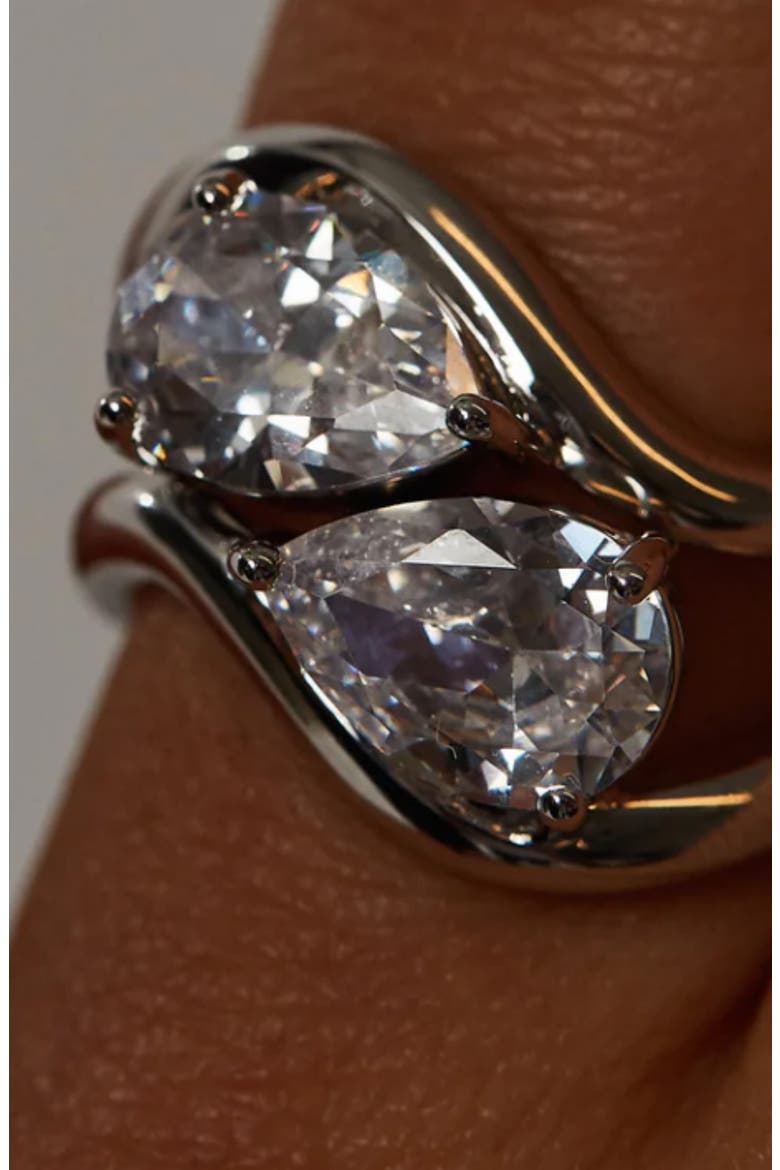 Set of 2 Pear-Cut Cubic Zirconia Rings, Alternate, color, GOLD