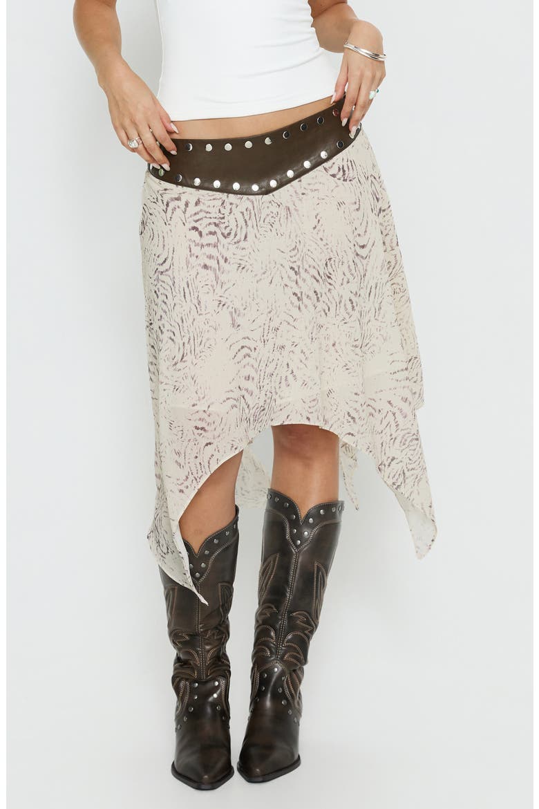 Dark Mirage Stud Asymmetric Skirt, Main, color, BEIGE MULTI