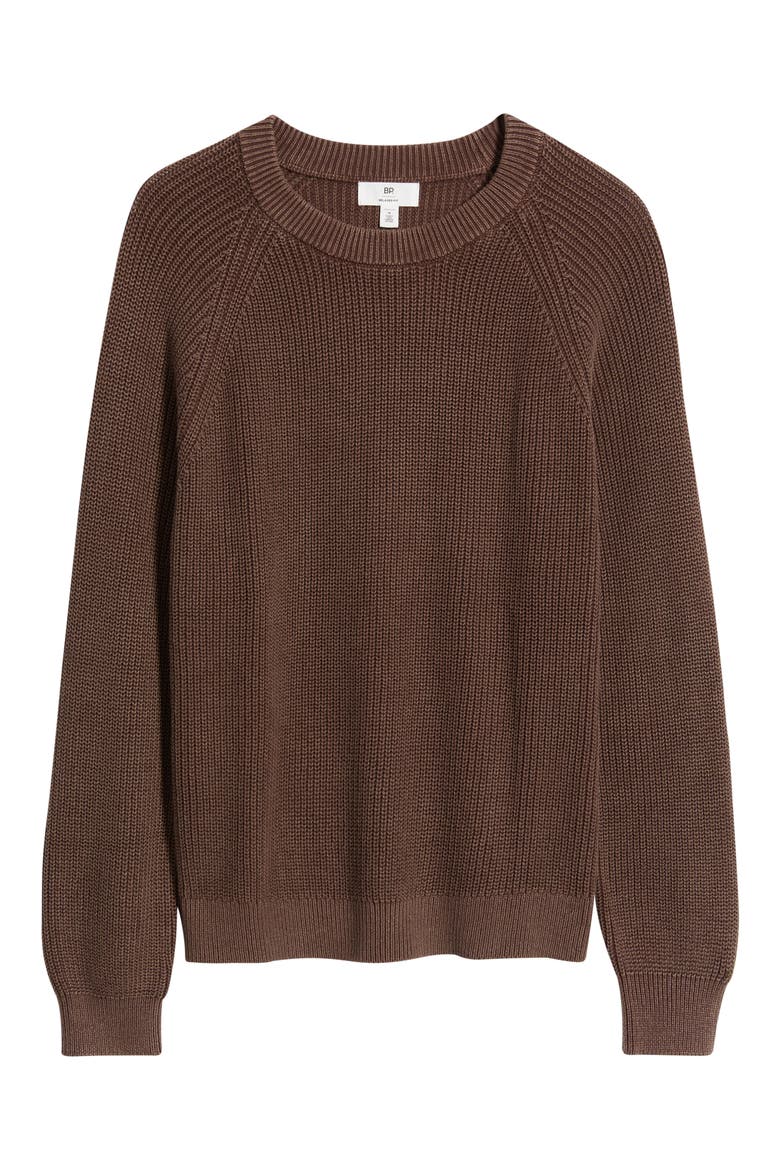 Heavyweight Ribbed Cotton Crewneck Sweater, Alternate, color, BROWN COFFEE