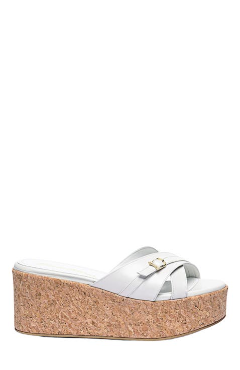 Women's white leather wedge
