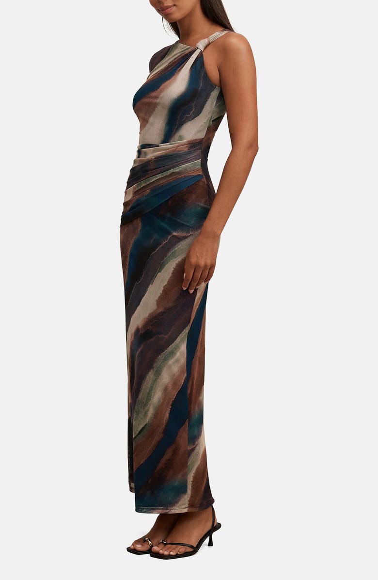 Ever New Karina Knotted One Shoulder Mesh Maxi Dress, Alternate, color, Maren Abstract