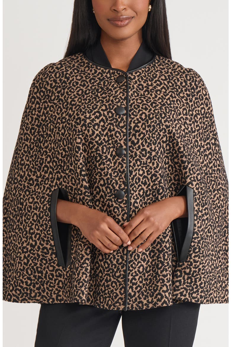Leopard Print Cape, Main, color, DARK CAMEL/ BLACK