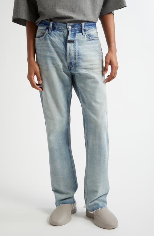 Fear of God Five-Pocket Raw Hem Straight Leg Jeans in Light Indigo  product