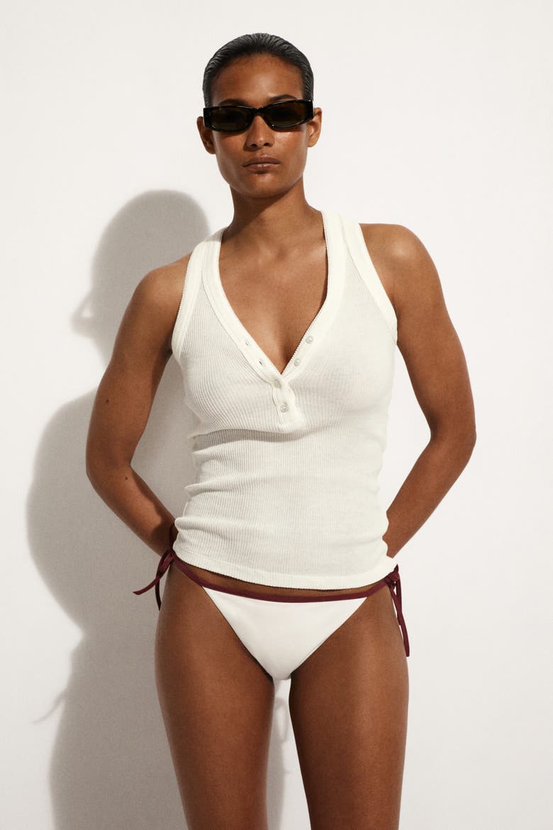 Contrast-trimmed Tie-side Bikini Briefs, Alternate, color, WHITE / RED