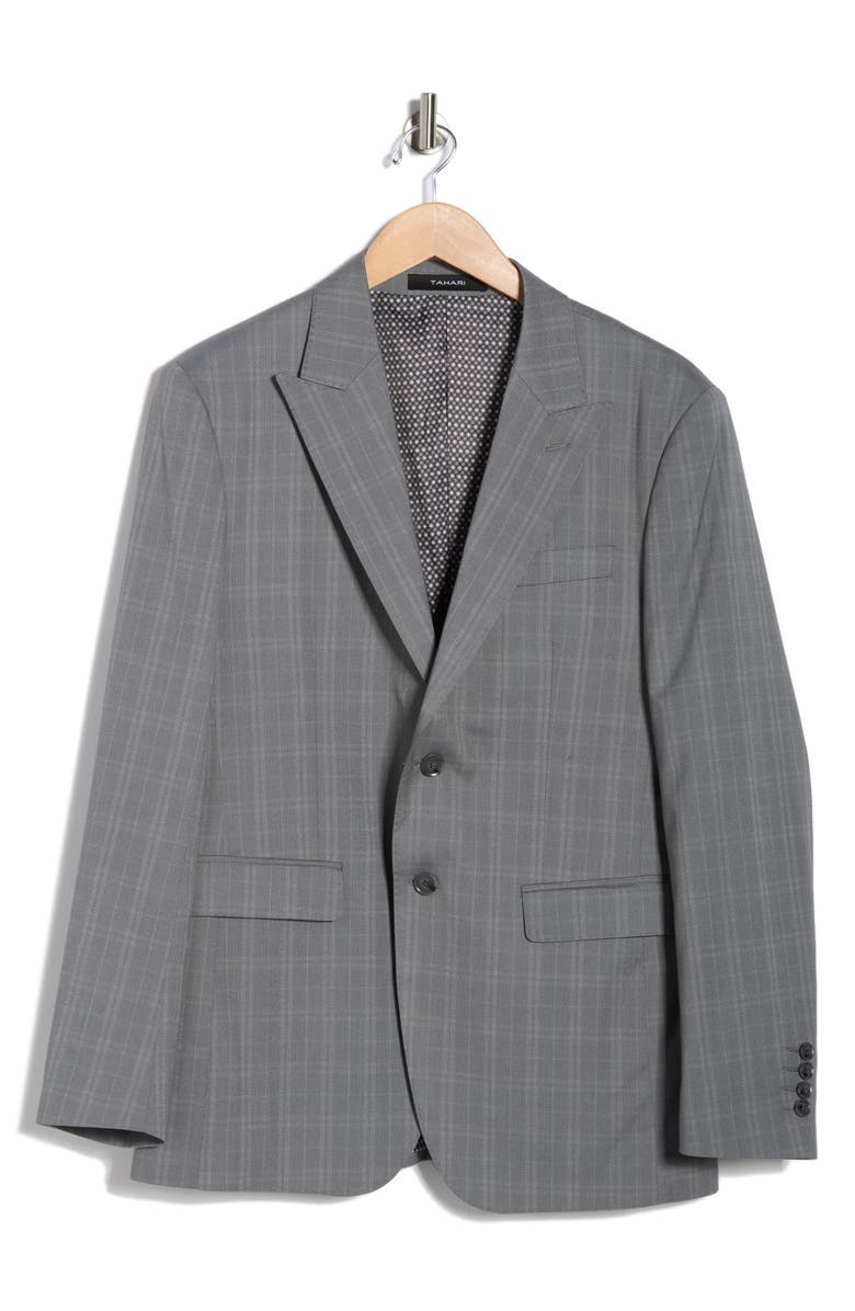 Tahari Slim Fit Tonal Windowpane Plaid Blazer, Alternate, color, Grey