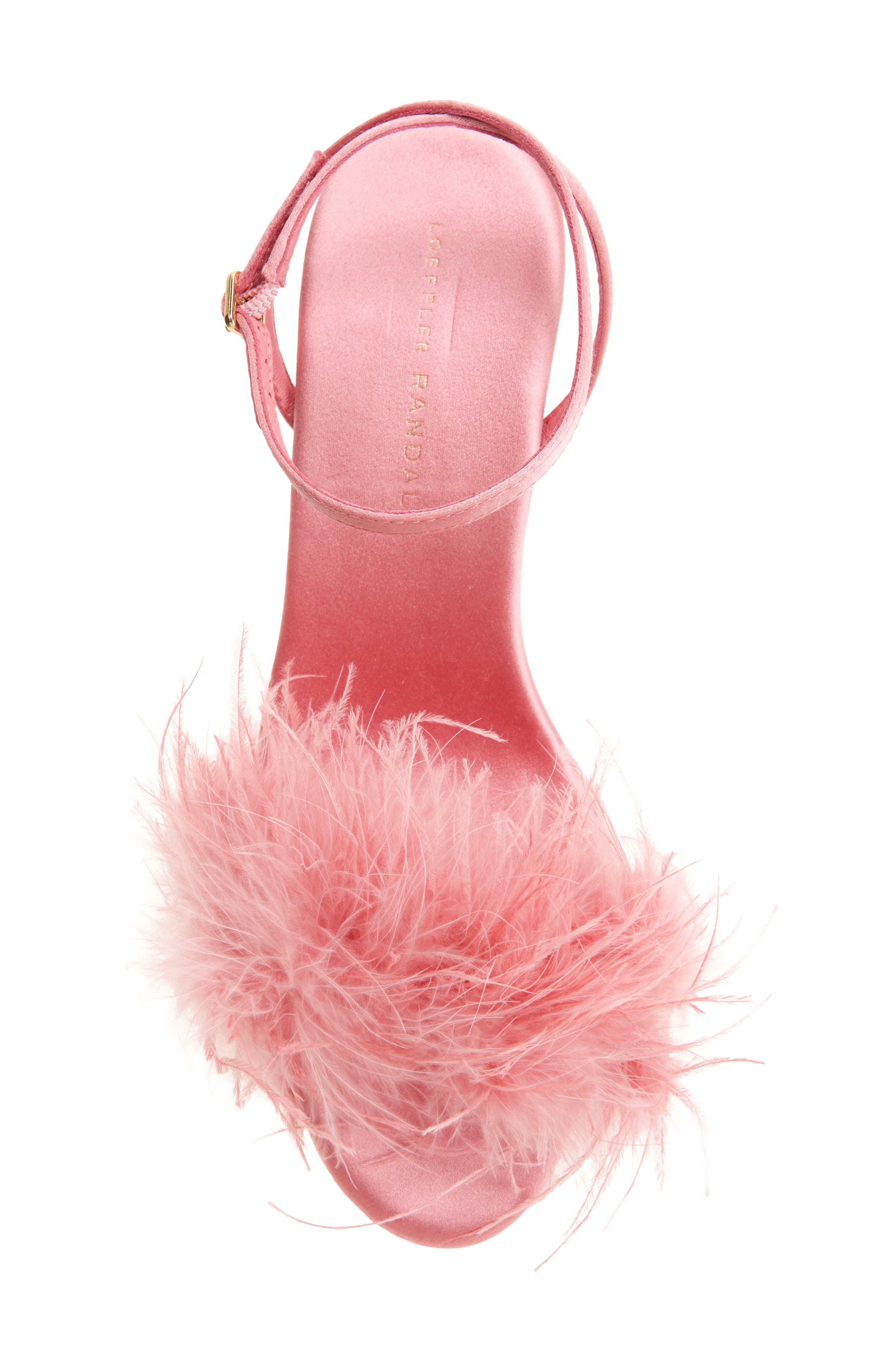 Loeffler Randall Senna Ostrich Feather Ankle Strap Sandal, Alternate, color, Rose