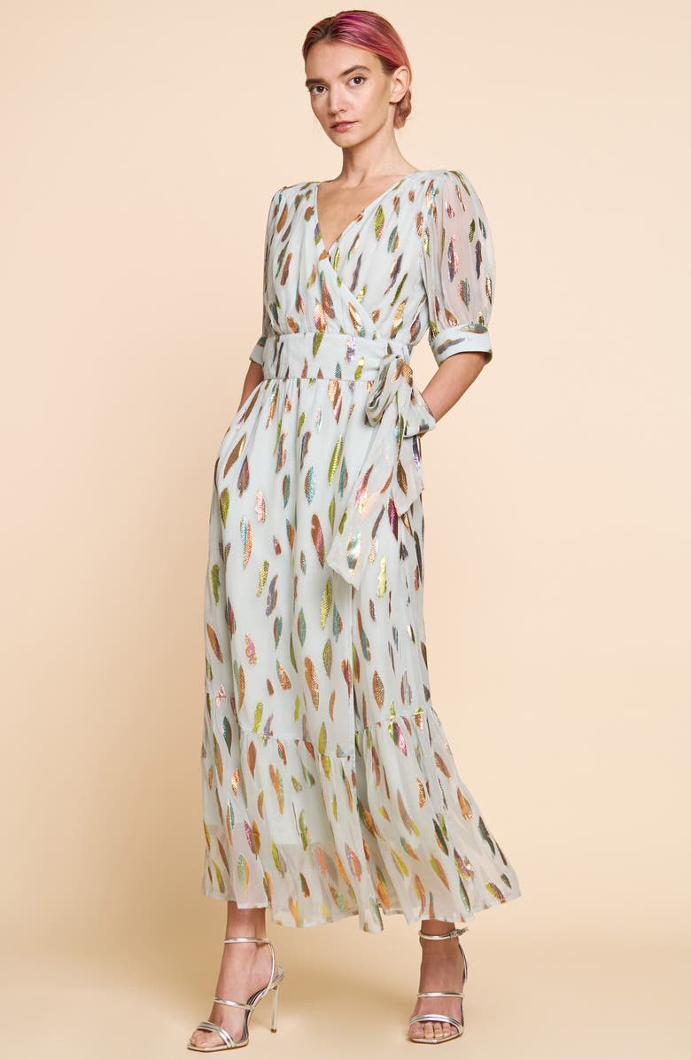 CIEBON Whitney Metalllic Print Wrap Dress, Alternate, color,