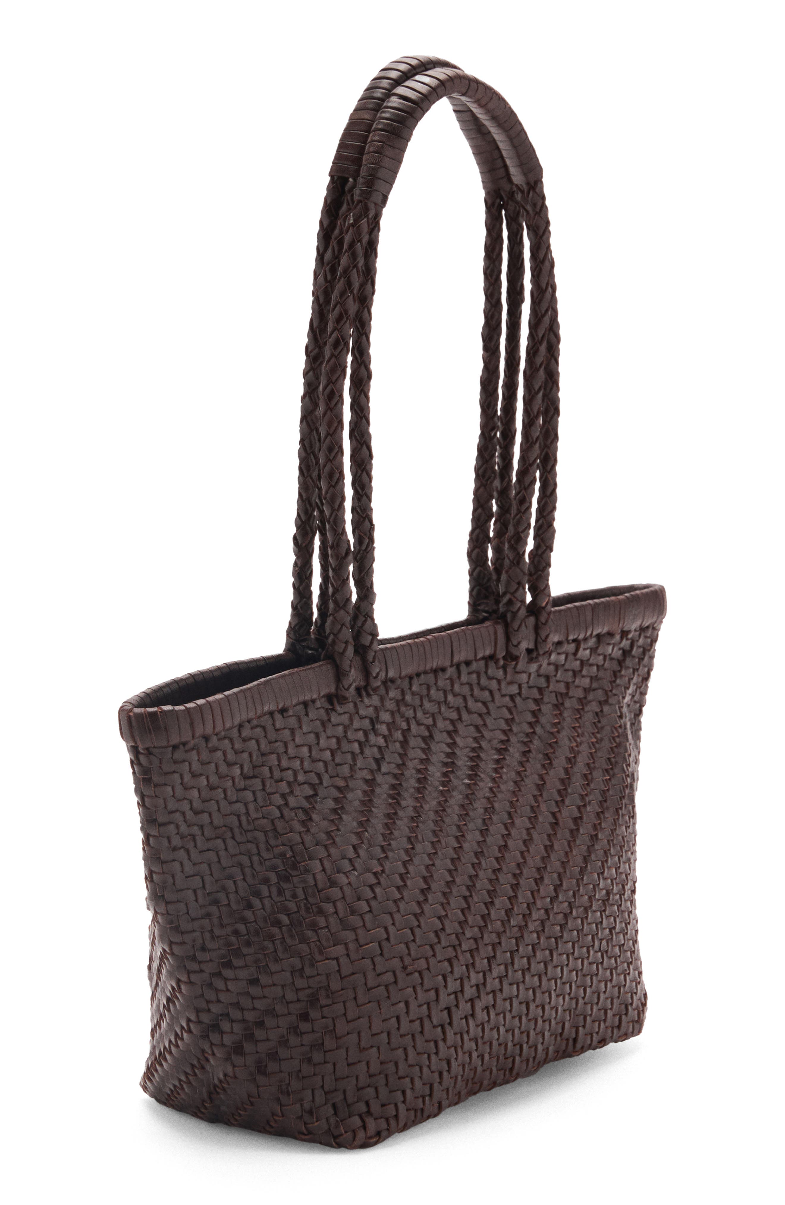 MANGO Braided Leather Shoulder Bag, Alternate, color, Chocolate