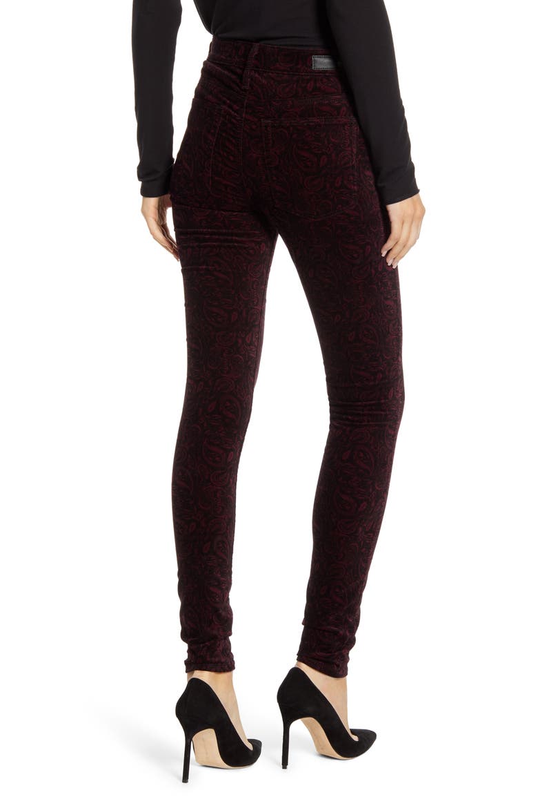 The Farrah High Waist Velveteen Skinny Jeans, Alternate, color, GALLANT PAISLEY-PORT WINE/ BLK