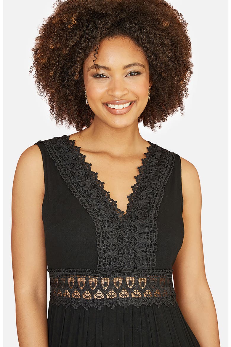 Lace Trim Cotton Maxi Sun Dress, Alternate, color, Black