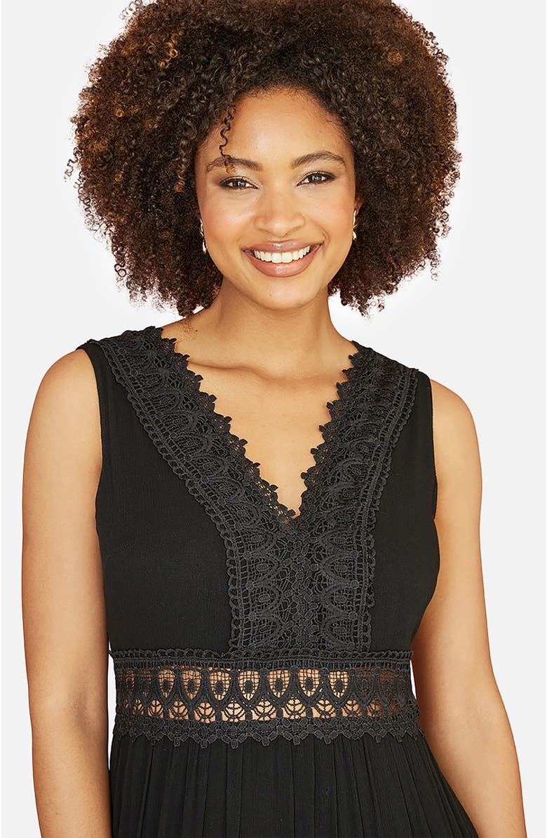 Yumi Lace Trim Cotton Maxi Sun Dress, Alternate, color, Black