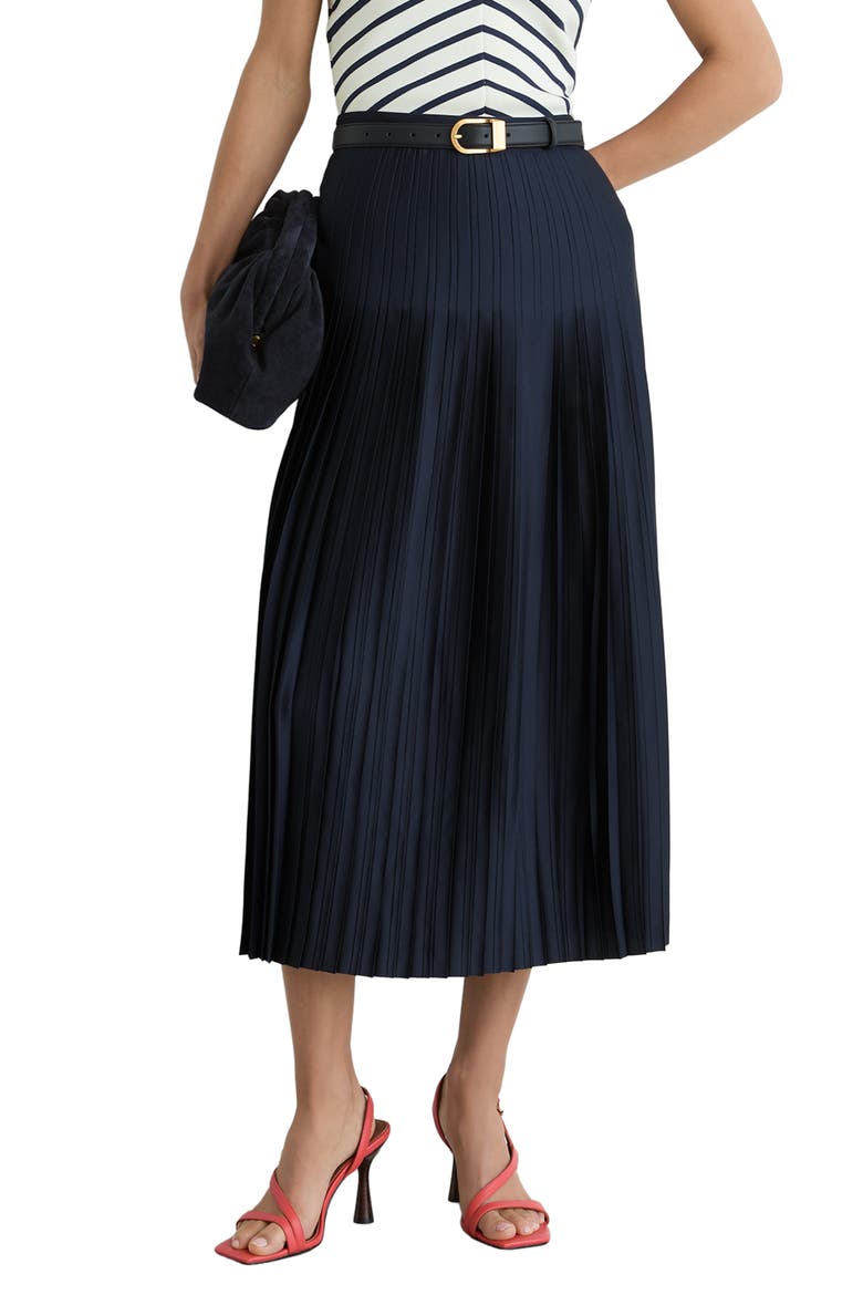 Savannah Pleated Midi Skirt, Main, color, NAVY