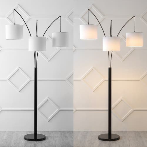 Jonathan Y Barrie 78.5" 3-light Mid-century Modern Head-adjustable Iron Led Arc Floor Lamp, Oil Rubb In Oil Rubbed Bronze