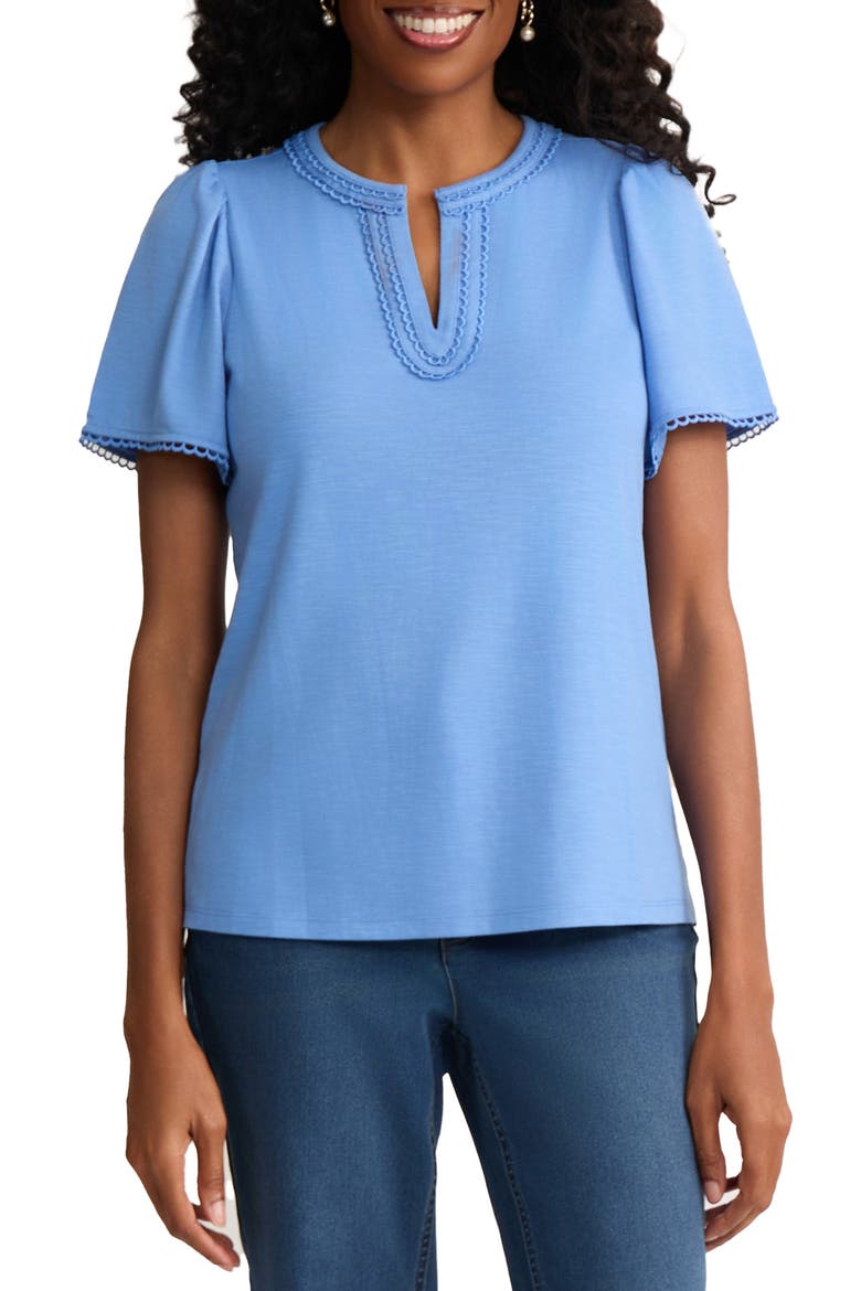 Split Neck Top, Main, color, BLUE HORIZON