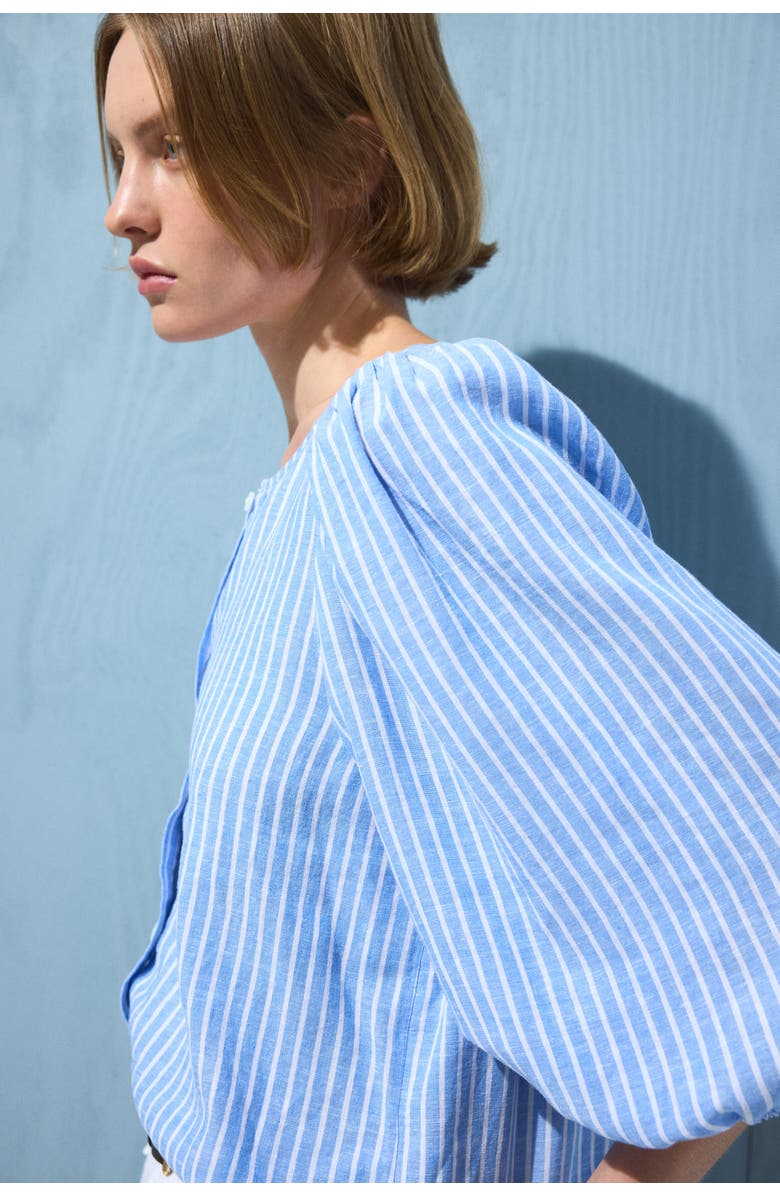 H&M Linen-blend Blouse, Alternate, color, Light Blue/White Striped