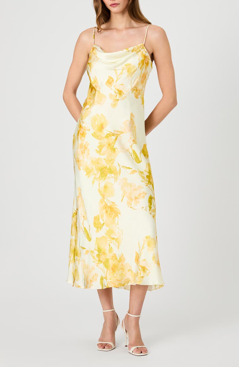 French Connection Oona Sophie Floral Cowl Neck Midi Dress, Main, color, Daisy Yellow Sophie Flower