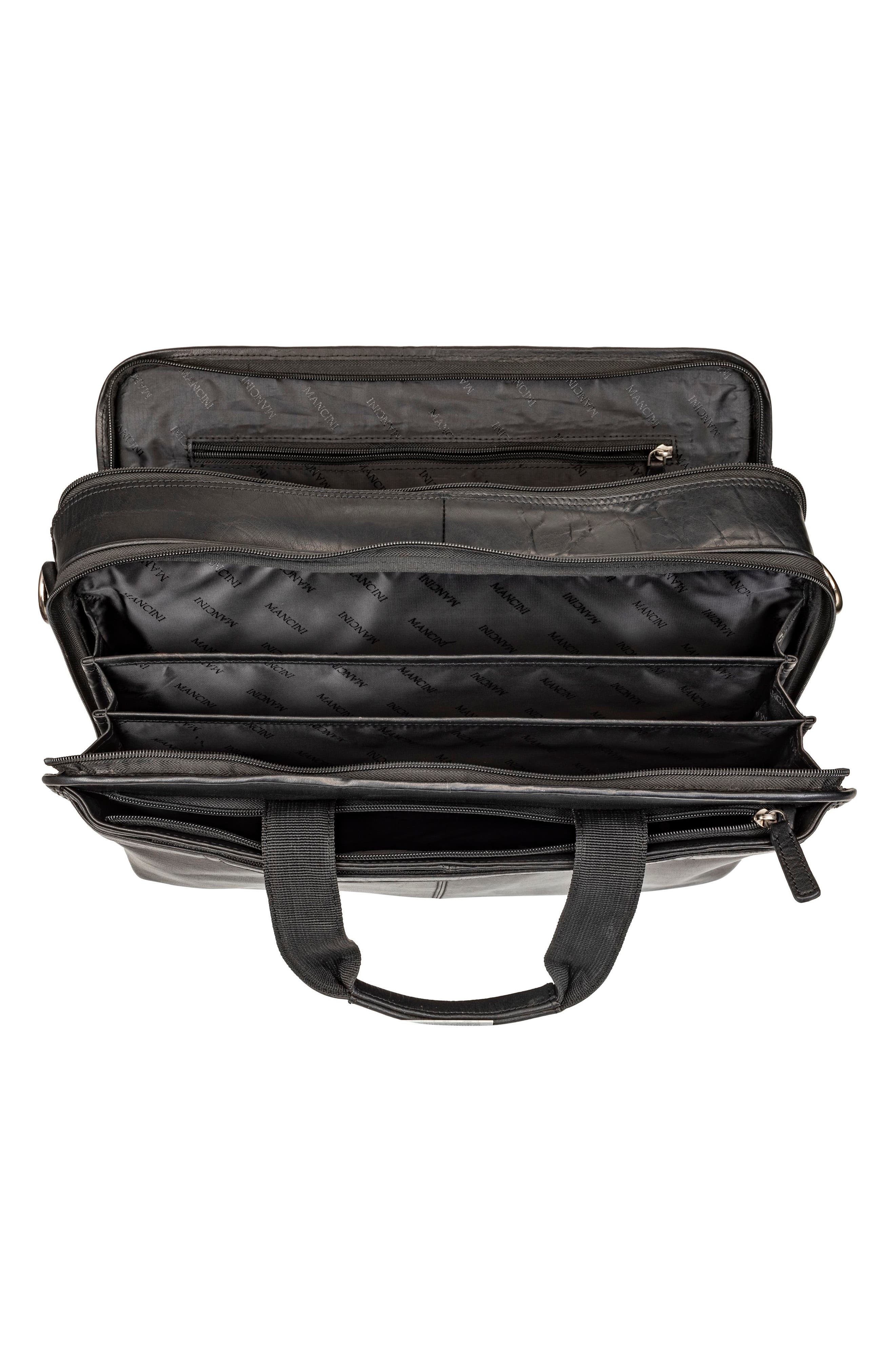 Mancini Double Compartment Leather Briefcase, Alternate, color, Black