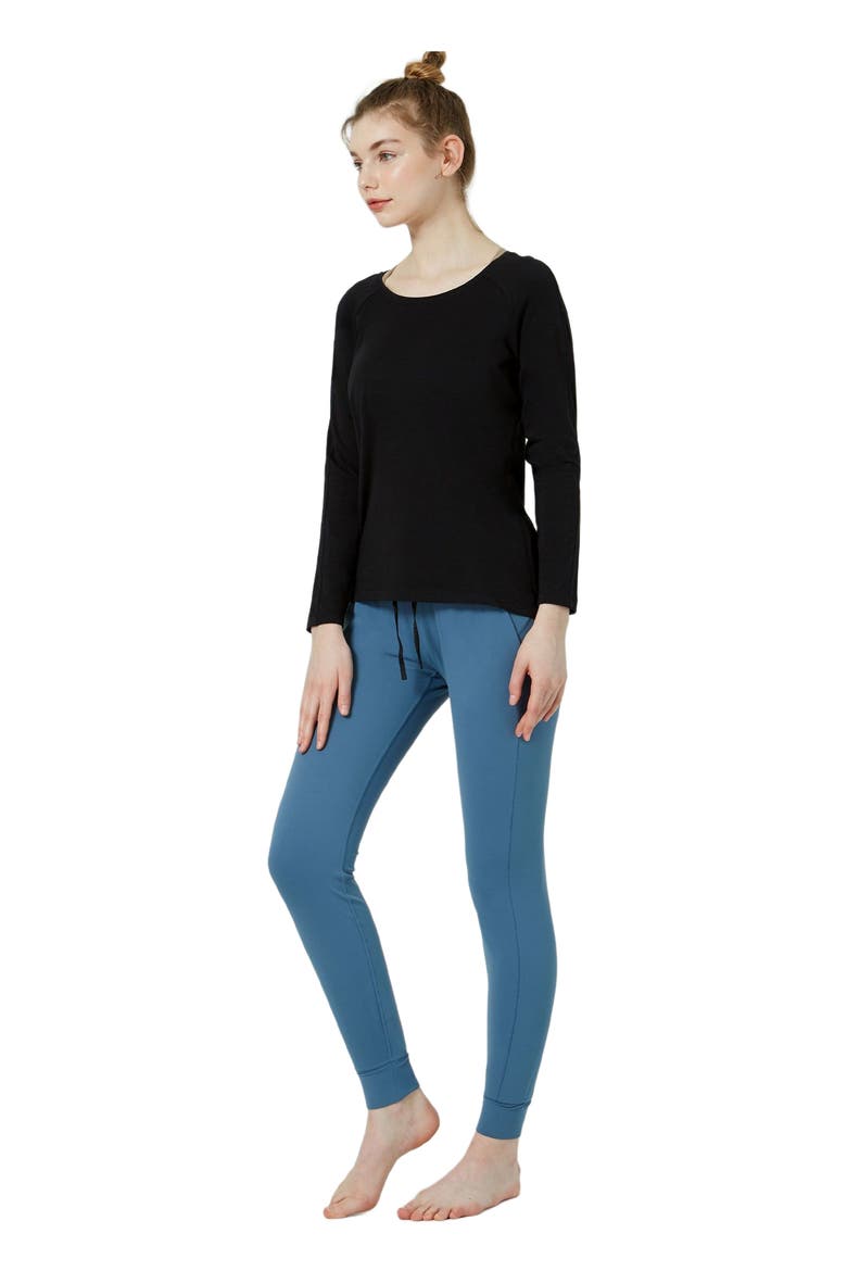 Rebody Essentials Scooped Long Sleeve Top, Main, color, Black