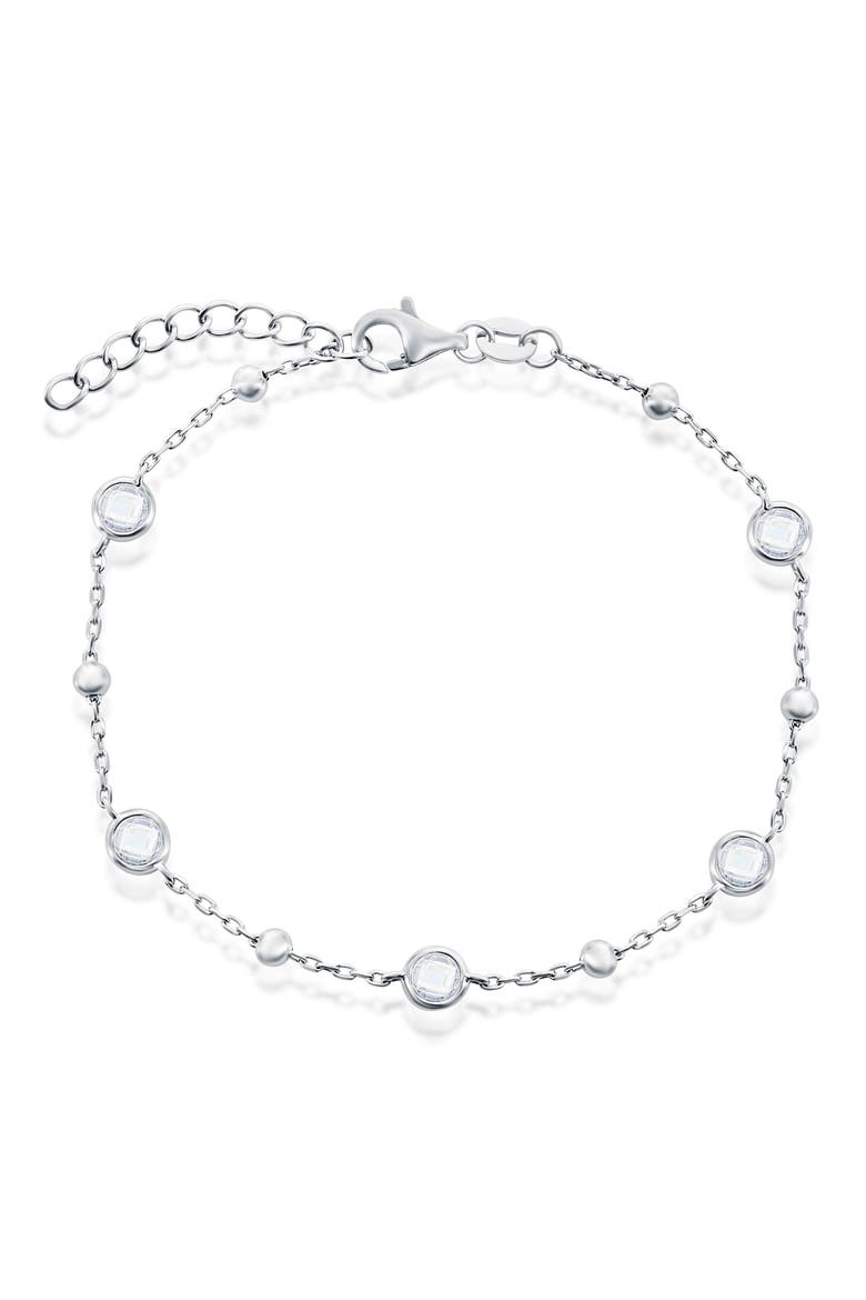Bezel Set Cubic Zirconia Station Bracelet, Main, color, WHITE