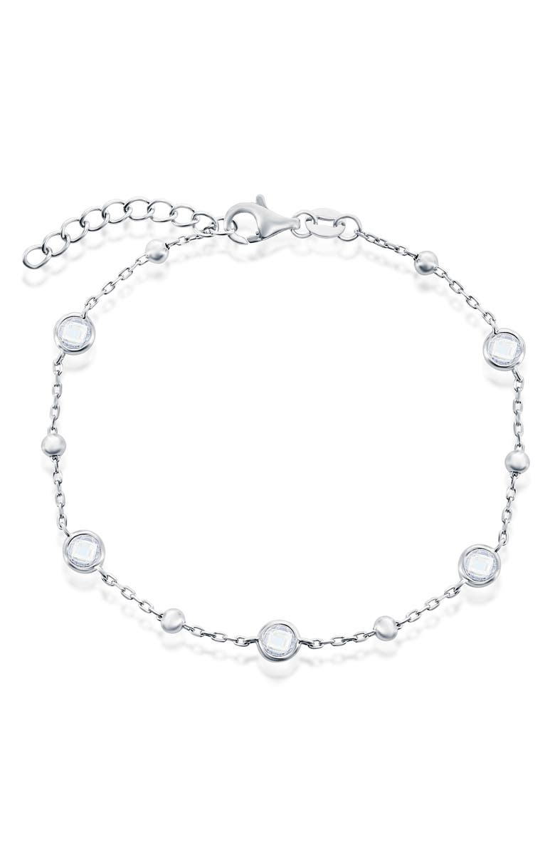 SIMONA Bezel Set Cubic Zirconia Station Bracelet, Main, color, White