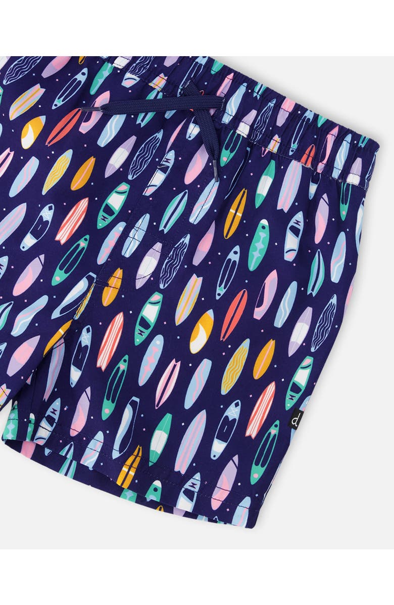 Deux par Deux Mid Thigh Surfboard Boardshorts, Alternate, color, Blue Printed Surfboards