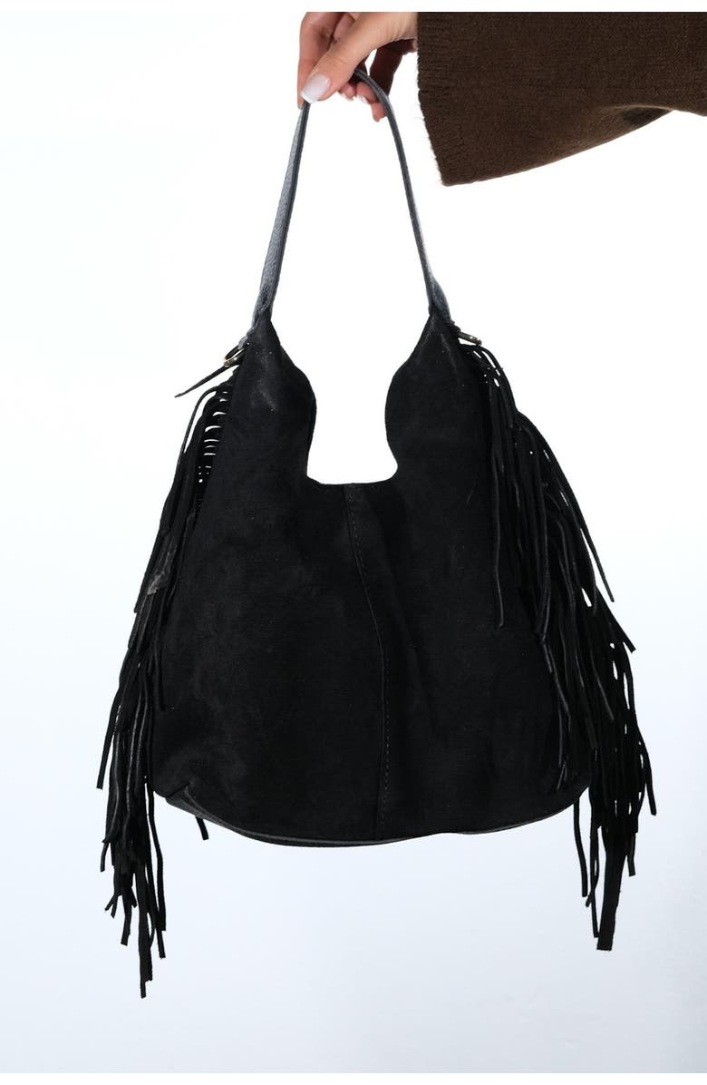 Forever & Always Shoes VALS Leather Shoulder Bag, Main, color, Black Suede