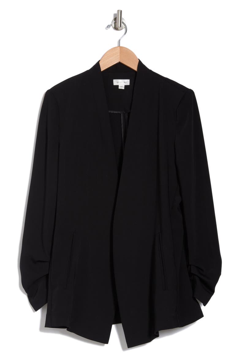 Scrunch Sleeve Open Front Jacket, Alternate, color, BLACK