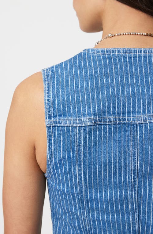 Shop Mavi Jeans Pinstriped Denim Button-up Vest In Blue Stripe Denim