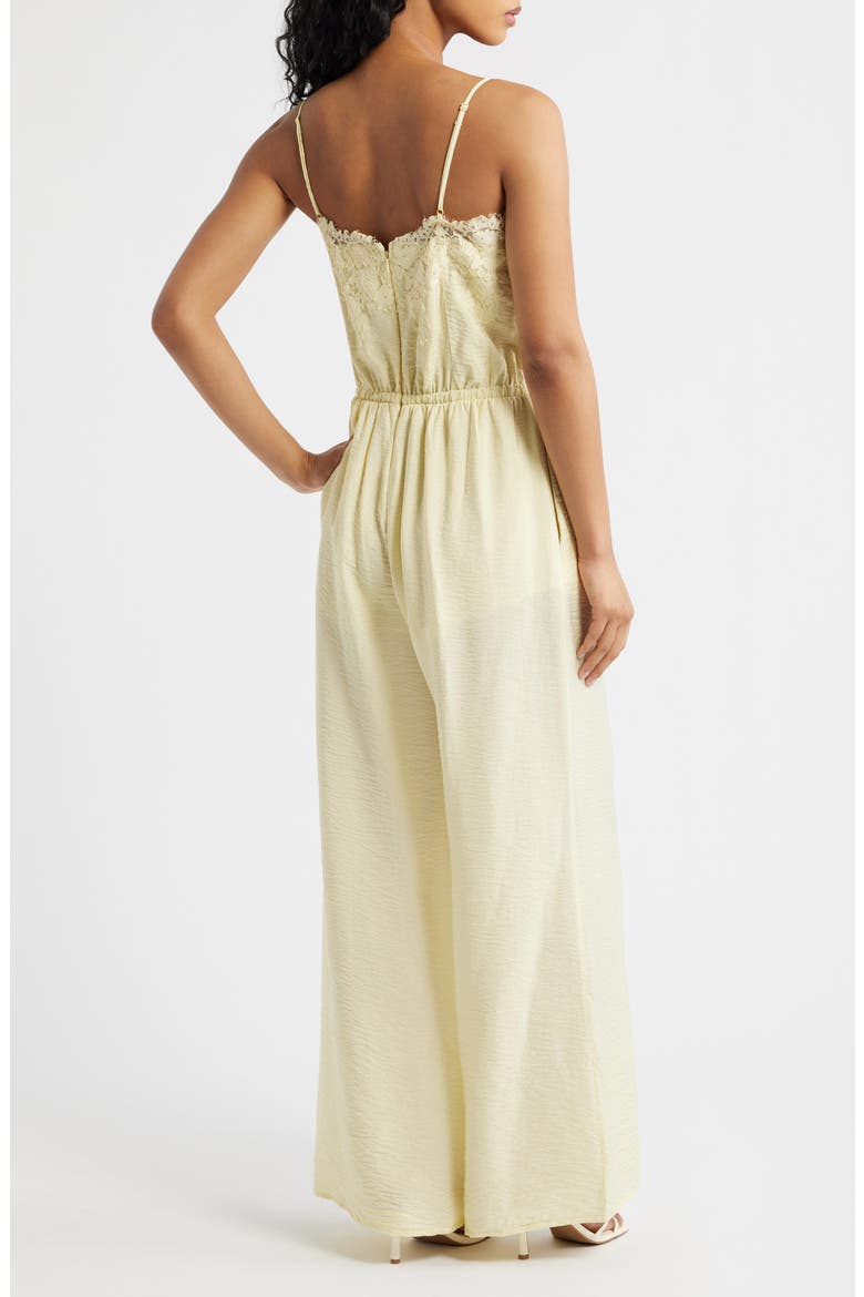 Wide Leg Lace & Satin Jumpsuit, Alternate, color, PASTEL YELLOW